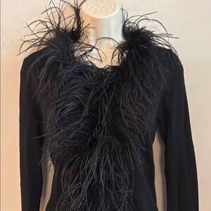 Radzoli Black Ostrich Feather-Trim Crewneck Sweater